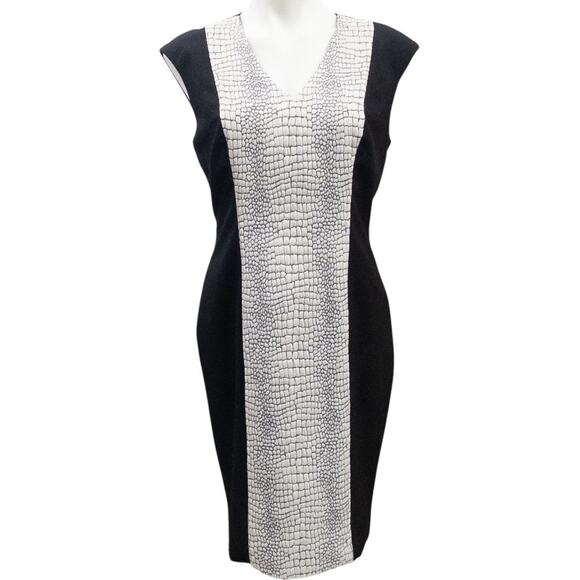 Calvin Klein Colorblock Snakeskin Sheath Dress Black White Women's Size 8 - Picture 2 of 6